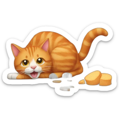 a ginger cat eating a mouse sticker