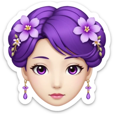 Japanese Princess with floral hairpin, purple sticker