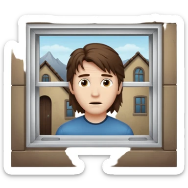 Guy with mullet brown hair creepy peeking through closed window sticker