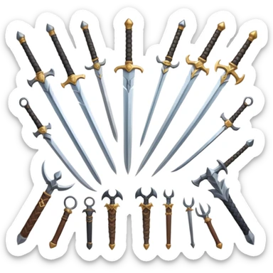 CREA UN ARSENAL DE ARMAS PERO QUE TENGA ESPADAS, CUCHILLOS Y ARCOS Y LANZA sticker