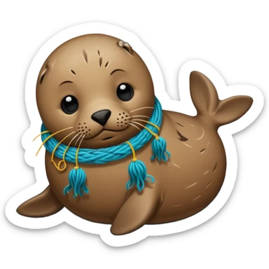 Realistic Seal Stauck with his head in a fishing yarn in the ocean, with plastic floating around sticker