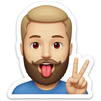 Man with beard sticking tongue out with peace sign up to tongue sticker