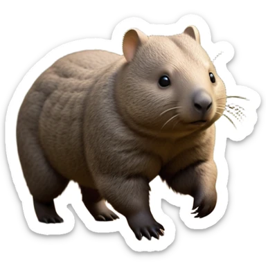 cinematic-wombat-realistic-full-body-waddling-emoji,-stout-muscular-frame-covered-in-coarse-brown-fur,-short-powerful-legs-trotting-determinedly-through-bushland,-round-dark-eyes-filled-with-calm-confidence,-tiny-rounded-ears-twitching-slightly,-strong-digging-claws-visible-on-sturdy-paws,-simplified-yet-realistic-focused-features,-highly-detailed,-glowing-with-a-subtle-earthy-glow sticker