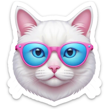 White Cat with blue eyes and pink sunglasses sticker