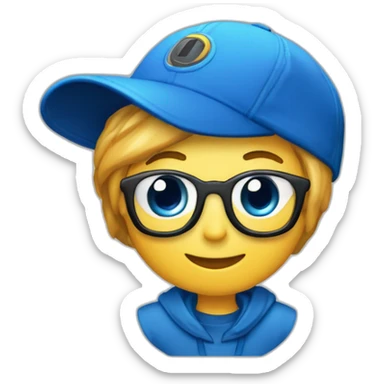 Emoji con el nombre "Proyectos Anyjo" escrito en una gorra con ropa azul sticker