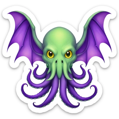 light green Cthulhu with purple bat wings and purple gradient tentacles. Yellow eyes sticker