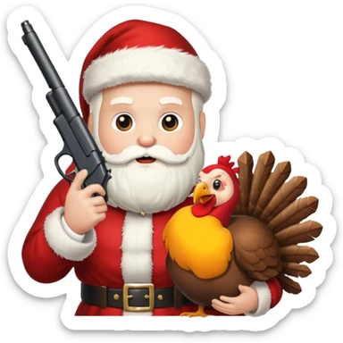 Santa holding a gun shooting a turkey sticker