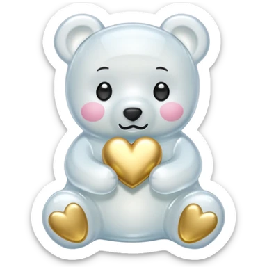 white gummy bear with gold heart kawaii  sticker