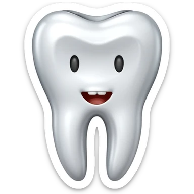 human tooth emoji, smooth chrome ceramic-metal texture, clean medical luxury aesthetic, isolated on white, no face sticker