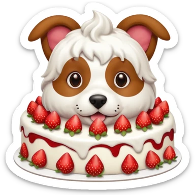 Un perrro comiendo pastel de fresa  sticker