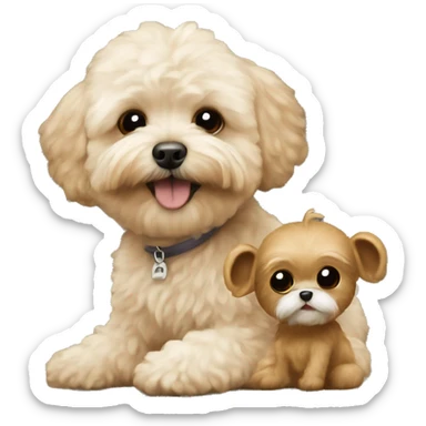 Maltipoo with a small monkey sticker