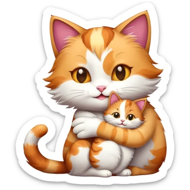 happy mom cat hugging her happy kitten, playful pose, emoji style sticker