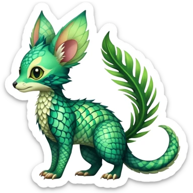 Feral Rare Fantasy vibrant tropical Vernid-Trico-species-creature by LiLaiRa, random markings, tufted tail, tufted ears, full body sticker