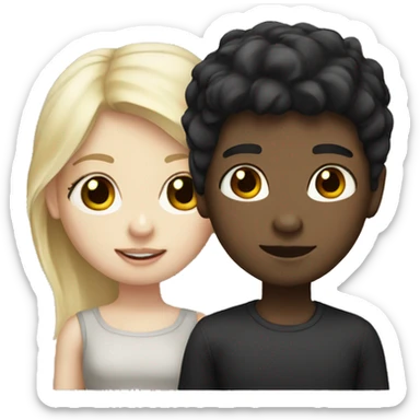 black hair boy with white skin and blonde hair girl with white skin  sticker