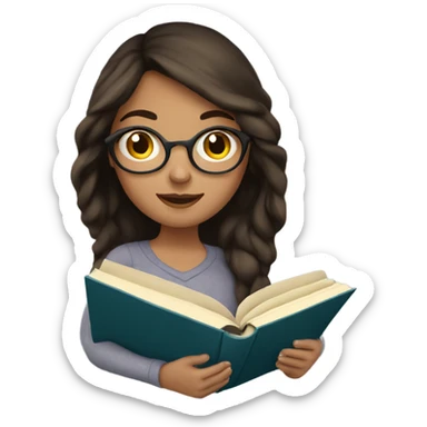 brunette girl reading a book sticker
