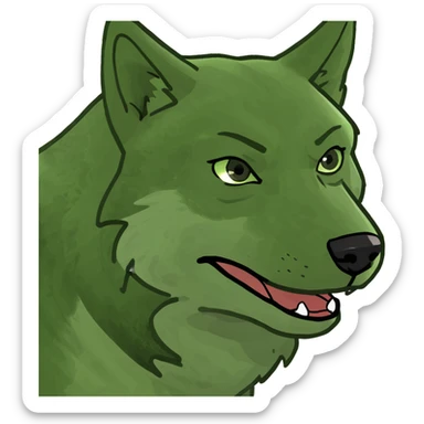 A wolf in green bufo frog meme sticker