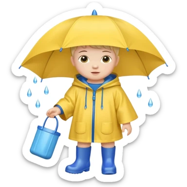 Baby with rain boots and a poncho sticker