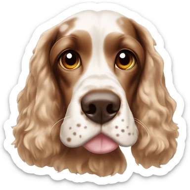 English cocker spaniel with brown spots and freckles near its nose with brown eyes  sticker