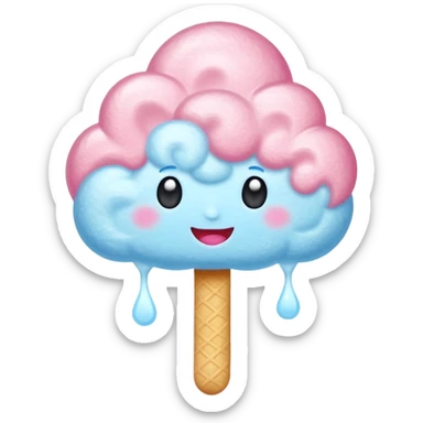 3D render of Cotton Candy Cloudh, made entirely of dessert materials, glistening sugar crystal texture, fluffy spun sugar texture in pastel blue, delicious confectionery aesthetic, Apple emoji style, isolated on white background --v 6.0. sticker