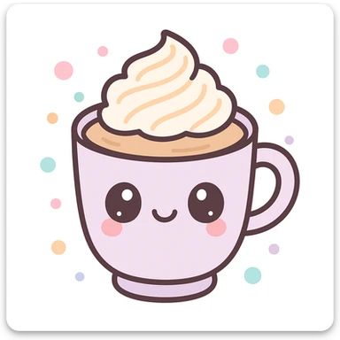 cute smiling vanilla latte, cartoon style sticker