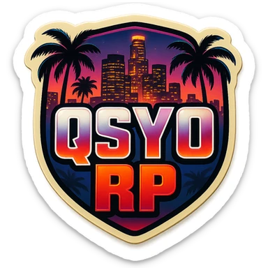 Change the text 'RP' to red color, maintaining the GTA V style with palm trees and city lights, transparent background if possible. sticker