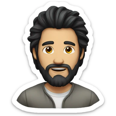 a guy with long, wild black hair and beard with the hair messed up sticker