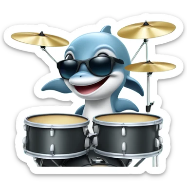 Dolphin with sunglasses playing the drum set sticker