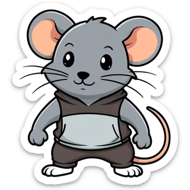 a large, completely black rat, all black, in pants, with a sweaty forehead sticker