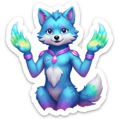 anthropomorphic anthro kawaii cute colorful shiny pastel nebula furry wolf-fursona furry  (2 legs, 2 arms) (full body) (shoulder bust) (half body) sticker