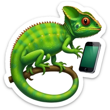 Chameleon using an iPhone sticker