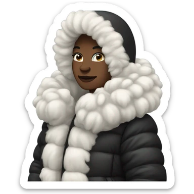 Winter black puff coat with fur hood sticker