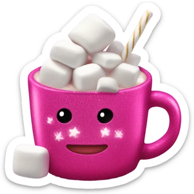 Hot coco with a hot pink sparkly mug and marshmallow  sticker