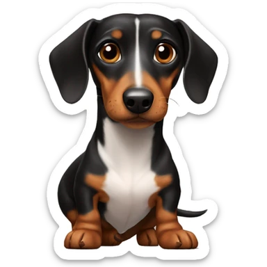 Weiner dog black with brown eyebrows and white chest  sticker