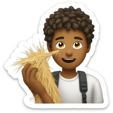 Man teen chewing on hay sticker