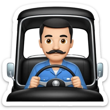 Have him driving a car truck in cartoon from the 1960’s with a mustache in black and white sticker