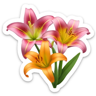A Pink lily with a yellow lily and an orange lily sticker