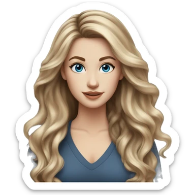 White girl blue eyes with long voluminous brown hair with blonde highlights balayage  sticker