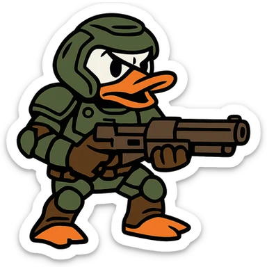 flat toon style doom duck with bold lines sticker