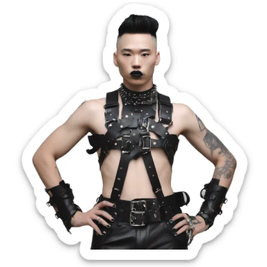 Black punk chest leather fashion harness sticker