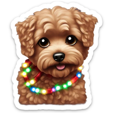 Dark Red maltipoo with Christmas lights decorated around its neck sticker