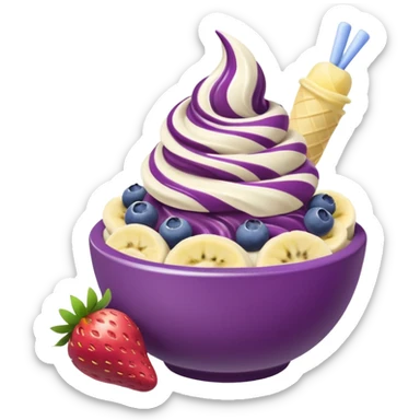 acai soft serve in a bowl with fruit sticker