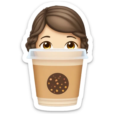 White girl with brown hair and brown eyes drinking bubble tea sticker