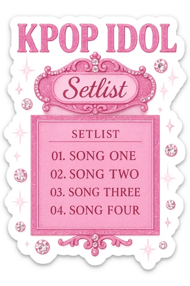 pink kpop idol stage setlist, sparkly and fashionable sticker