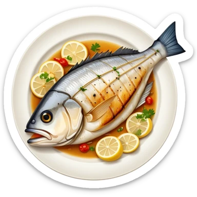 Plate of grilled sea bass  sticker