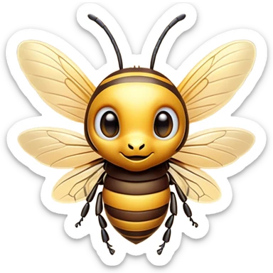 Cinematic Cute Hornet Portrait Emoji, Head tilted playfully and inquisitively, featuring a compact, delicately striped body with adorable, round eyes and subtly detailed wings, Simplified yet irresistibly adorable features, highly detailed, glowing with a warm, inviting glow, high shine, affectionate and lively, stylized with a touch of whimsical insect charm, soft glowing outline, capturing the essence of a mischievous yet endearing hornet that seems as if it could buzz out of the screen into your arms! sticker