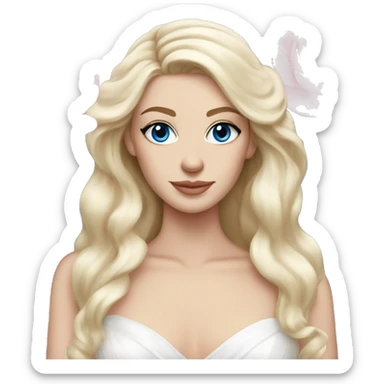 White bride with long light blonde hair and blue eyes with light pink peonies in hair white skin  sticker