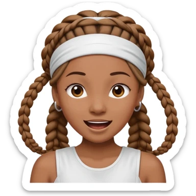 big lose braided woman face wiith big visible braids and mono color headband on head excited face sticker