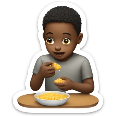 A small child eats a mixture sticker