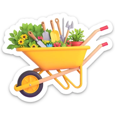 wheelbarrow with gardening tools sticker