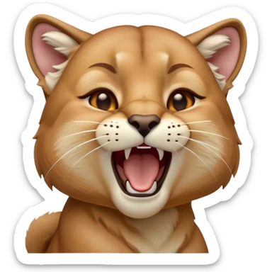 Cinematic Cute Yawning Cougar Portrait Emoji, Head tilted slightly with a dramatic, wide-open yawn, showcasing a soft, sleek tawny Fur with gently drooping ears, round amber eyes barely open in drowsy contentment, Simplified yet irresistibly adorable features, highly detailed, glowing with a soft, cozy glow, high shine, relaxed yet expressive, stylized with a touch of wild whimsy, bright and endearing, soft glowing outline, capturing the essence of a sleepy yet affectionate cougar, so drowsy it feels like it could stretch out of the screen and curl up for a nap! sticker